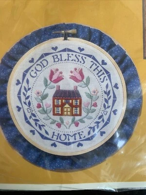 God Bless This Home Vintage Crewel Hoop Kit NIP 8 in rd Pennsylvania Dutch - Image 1 of 4