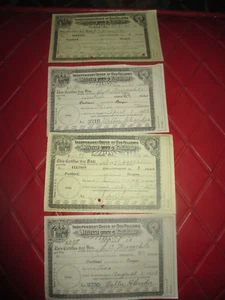 EPHEMERA Vintage LOT Of Four ORDER Of ODD FELLOWS CERTIFICATE RECEIPTS - 1930's - Picture 1 of 6