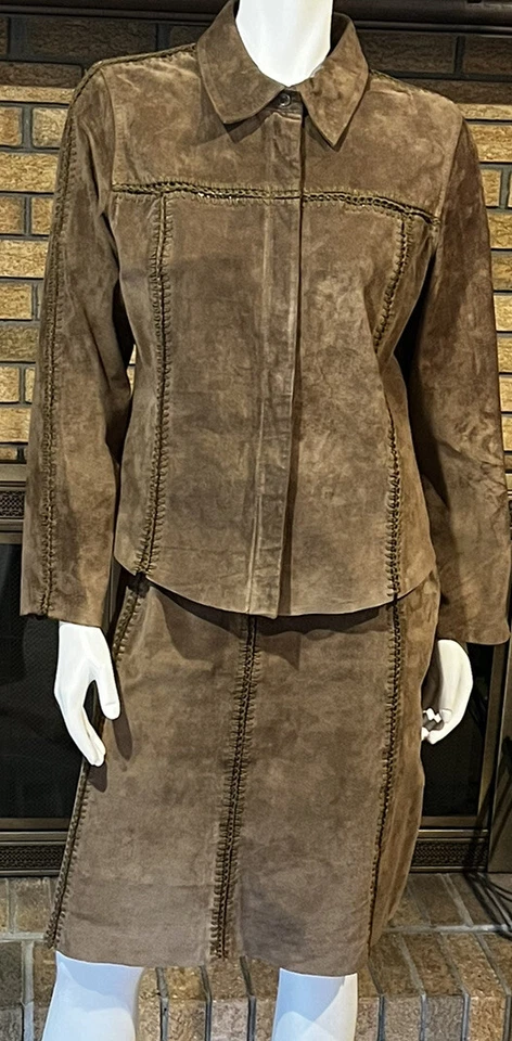 Костюм Lord & Taylor Id/entity коричневая замшевая юбка комплект из 2 предметов вязание крючком деталь размер 12 - Изображение 1 из 4