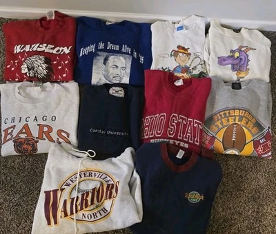 Lote De 10 Sudaderas Cuello Redondo Mixtas Años 80 90 De Colección Foto 1 de 4
