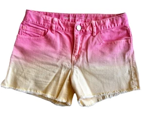 VGC SZ 12 Gap Kids 1969 girl Shorts Denim Dip Dye Pink Yellow Adjustable Stretch - Picture 1 of 6
