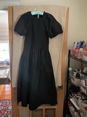 J. Crew Puff Sleeve Long dress Small Cotton Zip & Pockets Black NWT - Image 1 of 4