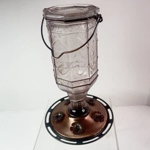 Vintage Kolibri Futterhaus rosa Glasflasche 10" hoch  - Bild 1 von 3