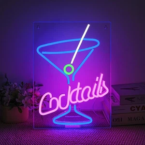 Cocktails Neon Sign, LED Sign Cocktail Glass Shaped Neon Lights Neon Bar Signs M - Picture 1 of 12