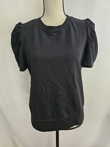 Cynthia Rowley Women’s Top Medium Black Puff Sleeve Short Sleeve Crew Neck - Picture 1 of 6