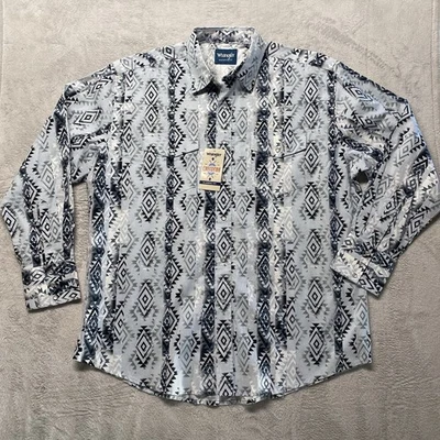 Wrangler Shirt Mens Extra Large White Aztec Checotah Pearl Snap Western NWT - Image 1 of 4