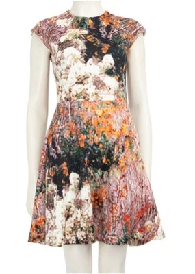 Carven Fit And Flare Mini Skater Dress Abstract Print Multicolor S 100% Cotton - Image 1 of 4