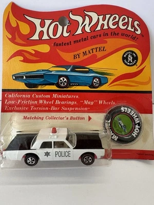 Hot Wheels Redline Police Cruiser 1969 blanco/negro - cardado con botón - vintage Foto 1 de 4