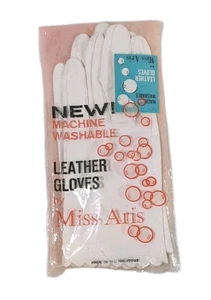 Guantes de cuero lavables blancos vintage Miss Aris 7 1/2 nuevos en paquete - Imagen 1 de 6