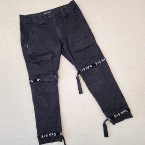 Vintage Wash 8 + 9 MFG Pants Jeans Size 34 Black White Tape Pockets - Picture 1 of 15
