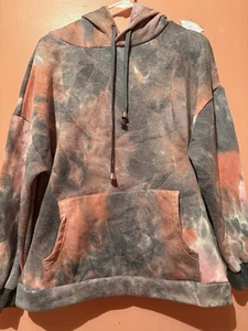 Suéter Algodón Emporium Mujer M Mediano Rojo Gris Tie Dye Capucha Bolsillo Pullover - Imagen 1 de 9