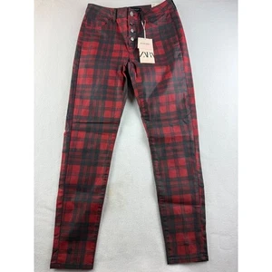 ZARA Damen rot schwarz kariert Mid Rise Skinny Jeans Hose Größe 28 - Bild 1 von 13