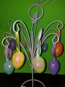 NEW EASTER ORNAMENT TREE WHITE IRON METAL 18" BUNNY EAR TOPPER + 12 SEQUIN EGG - Picture 1 of 5