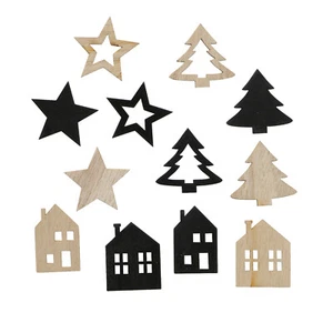 24 pcs decorative stars houses wooden stars decorative stars trees black brown Christmas - Picture 1 of 1