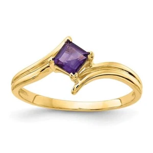 14K Solid Yellow Gold 4mm Princess-cut Amethyst Ring - Picture 1 of 28