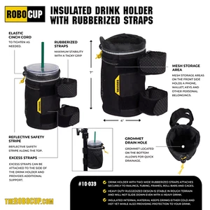 ROBOCUP DRINK HOLDER WITH RUBBERIZED STRAPS: ROLL CAGES, RAILINGS, STANDS, CARTS - Picture 1 of 7