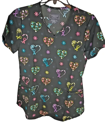 Cherokee Floral  Heart and Ribbon XXS Modern Classic Scrub Top new - Image 1 of 4
