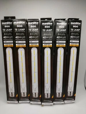 6x SUNLITE 5 Watt T8 E26 Medium Base Dimmable Warm White 2700k LED Filament Bulb - Image 1 of 4