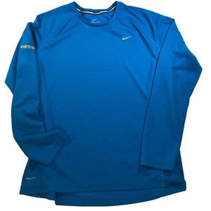 Nike Miler Mens Blue Crew Neck Dri-Fit Long Sleeve Active T-Shirt L *Tiny Snag - Picture 1 of 7