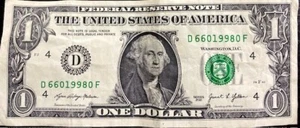 2021 $1 FRN Birthday Note June 6, 1998 (6/6/1998) Serial # D66019980F - Picture 1 of 4