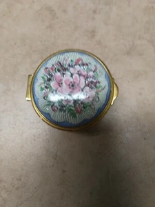 1987 BILSTON BATTERSEA STAFFORDSHIRE ENAMEL TRINKET BOX w FLOWERS ~ - Picture 1 of 5