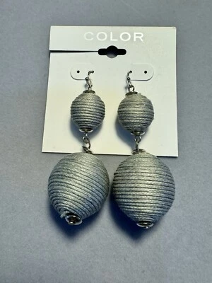 "Pendientes perforados colgantes de doble globo de hilo gris color 3""" Foto 1 de 4