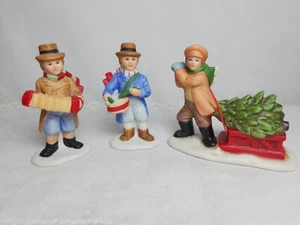 Lot of 3 HOMCO Christmas Village Pleasant Hill Figurines Musicians Boy with Sled - Picture 1 of 6