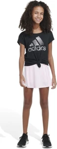 Adidas Regular Fit 3-Stripe Skort Girls' M10/12 Clear Pink Elastic Waist Pull-On - Picture 1 of 14