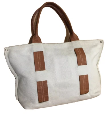 SPAIN CATS SHOULDER SHOPPER TRAVEL HOBO TOTE HANDBAG WHITE PEBBLE BROWN 18x11x4 - Image 1 of 4