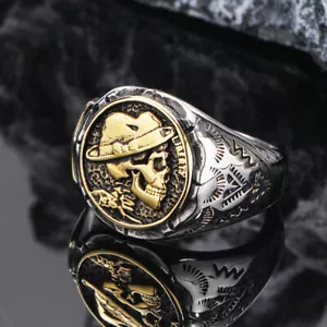 Vintage Liberty Skull Coin Pattern Ring, Stainless Steel, Silver-gold, Size 7-13 - Picture 1 of 4