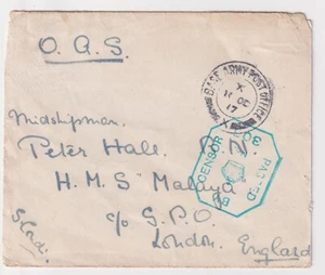 Cubierta Primera Guerra Mundial 1917 Base Ejército Oficina de Correos X Salónica al Acorazado HMS Malaya - Imagen 1 de 3