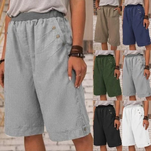 Womens Ladies Chino Shorts Knee Length Holiday Drawstring Half Pants Trousers UK - Picture 1 of 17