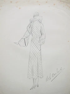 Atelier VIONNET - Dessin original - Crayon - Manteau rayé 174 - Imagen 1 de 2