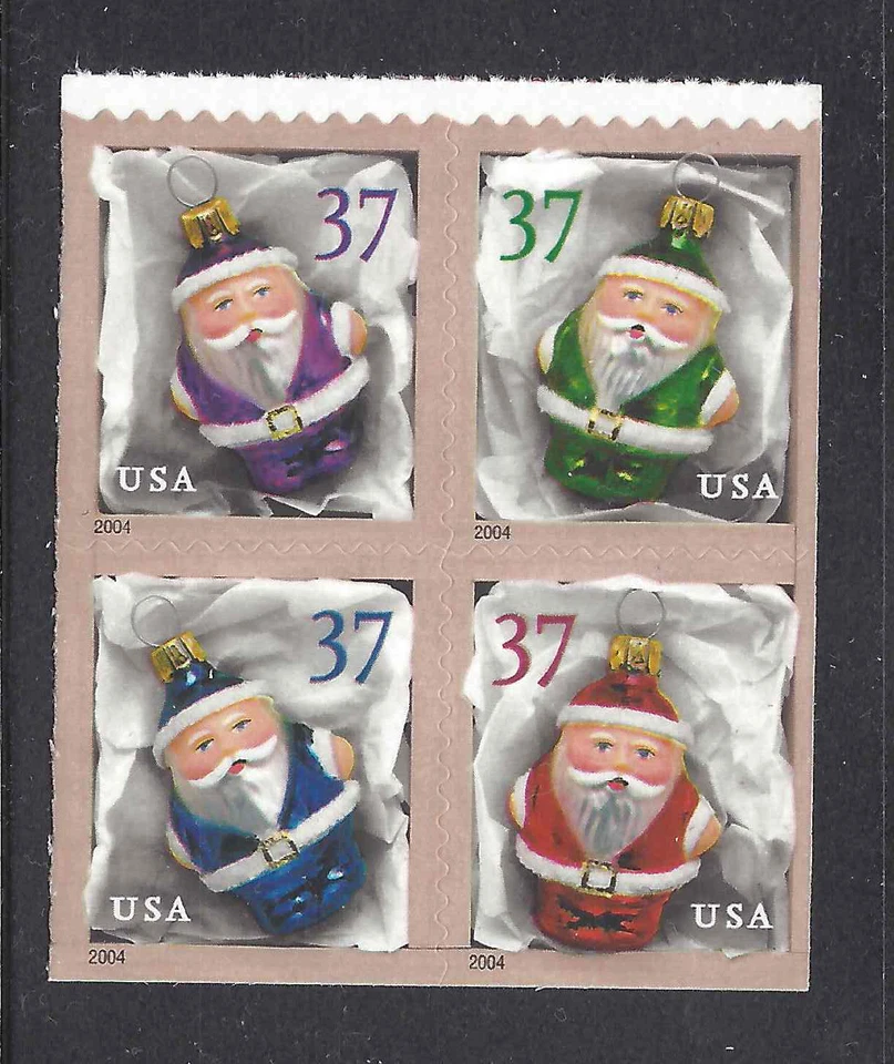 US Scott # 3887 - 3890 / 3890a Christmas Ornaments 2004 block of 4 From BK 298 - Image 1 of 1