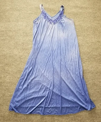 Vintage Vanity Fair Nightgown 2XL Blue Satin Long Sleeveless Butterfly USA* - Image 1 of 4