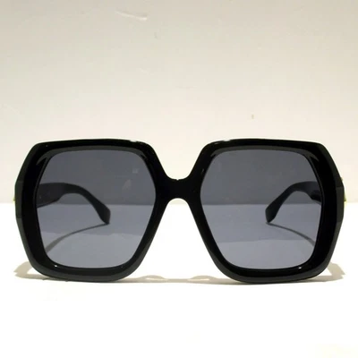 Fendi FE40139F 01V Sunglasses Women's Black Chunky Square Gold Monogram Temples - Image 1 of 4