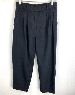 Pantalones H&M Negro Mezcla Lino Talla 8 Cintura Alta Plisados Bolsillos Recortados Foto 1 de 4