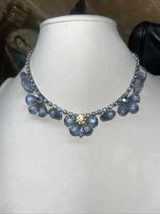 Vintage Blue Opalescent AB Rhinestone Choker Necklace 15” - Picture 1 of 9