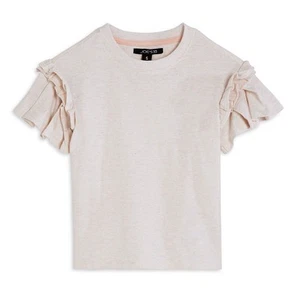 Joe's Jeans Girls' Renn Cotton Blend Ruffled Sleeve Tee Oatmeal Heather Size L - Picture 1 of 1