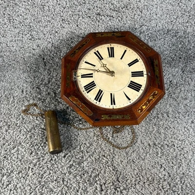 Antique Octagonal Wall Clock  Inlay Weight Driven Vintage Timepiece Rare - Image 1 of 4