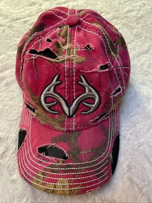 Mujer REAL TREE Exterior Gorra Rosa y Negro Encaje Enveje Enveje Camuflaje Sombrero OSFM Foto 1 de 4