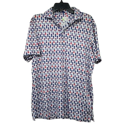 Camisa polo de golfe Tailor Byrd M branca roxa azul abacaxi - Imagem 1 de 4