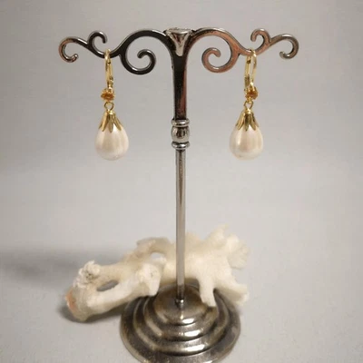 Citrin Muschelperle Ohrringe Vintage Trachten Retro Silber 925/- gelb vergoldet - Bild 1 von 4