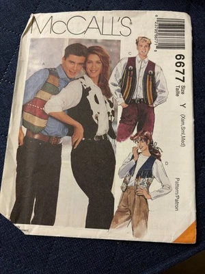 McCalls 6677 Sewing pattern VESTS for him/her, Misses Sizes XS-Medium, UNCUT - Image 1 of 2