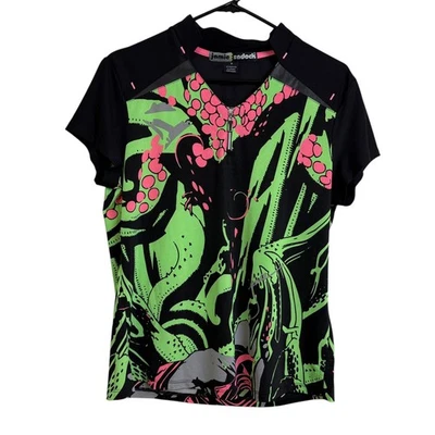 Jamie Sadock Golf Top Womens Medium Green 1/4 Zip Short Sleeve Tentacles Signed - Image 1 of 4