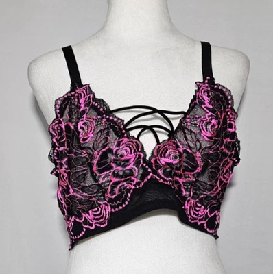 Plus Size 2XL Cage Bralette Black Pink Lace Wireless Adjustable Sexy Lingerie - Image 1 of 4