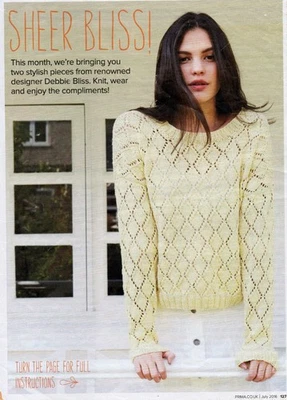 ~Pull-Out Knitting Pattern For Lady's Wide Neck Diamond Lace Sweater ~ 32" ~ 46" - Image 1 of 2