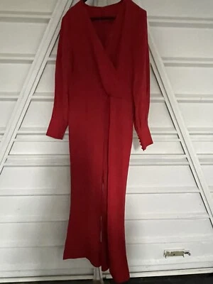 Red Jumpsuit Long Sleeves Wide Leg XXL Real Size 12 Australian  - image 1 of 4