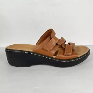 Sandalias Clarks Merliah Karli para mujer talla 8,5 W cuero tostado cuña zapatos cómodos - Imagen 1 de 10