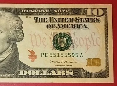 $10 Ten Dollar Bill Fancy Trinary Serial Number PE55155595A Series 2017A - Image 1 of 4